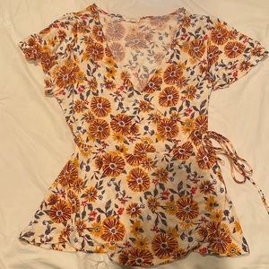 Flower print wrap top